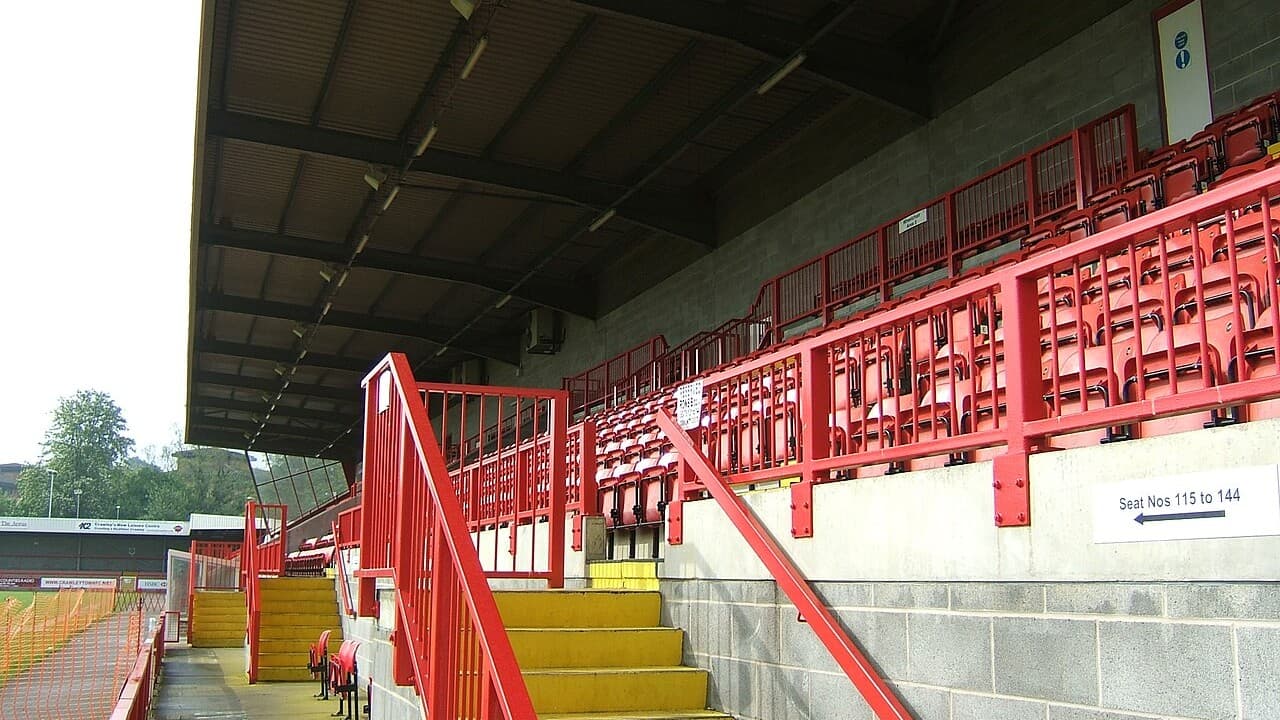 The West Stand at Broadfield Stadium in Crawley, where Albion Women host Crystal Palace Women on Sunday 1 November 2026.