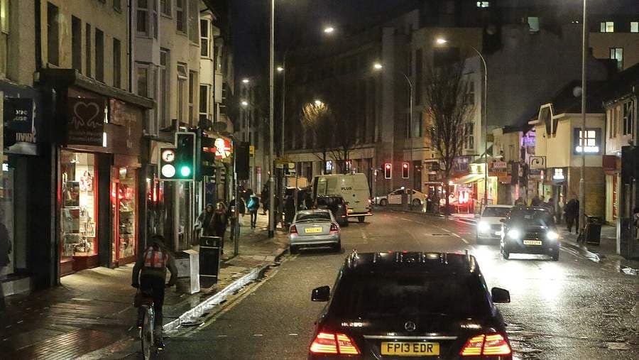 London Road in Brighton at night, where Taco Bell is asking for a licence to stay open until 3am